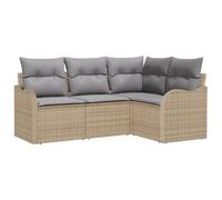 Set di Divani da Giardino a 4 Pezzi con Cuscini in Rattan Polietilene Beige, Divano da Giardino a 2 Posti con Cuscini in Rattan Polietilene Beige