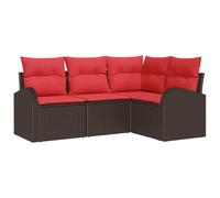 vidaXL Set di divani da giardino, 4 pezzi, marrone e rosso, in rattan sintetico, moduli da giardino e terrazza, divano esterno in rattan, set da patio, lounge sezionale, tessuto accogliente