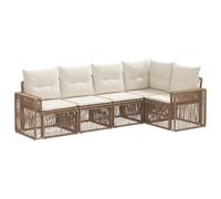 vidaXL Set di divani da giardino, 5 pezzi, beige e bianco crema, divano da esterno moderno, seduta da giardino resistente alle intemperie, design modulare, rattan sintetico, cuscini morbidi, gambe