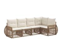 vidaXL Set di divani da giardino, 5 pezzi, beige e bianco crema, divano da giardino moderno, resistente alle intemperie, modulari, set di sedie da esterni, mobili in rattan regolabili