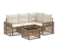 vidaXL Set di divani da giardino, 5 pezzi, beige e bianco crema, divano da giardino moderno, resistente alle intemperie, mobile modulare, comodo per il patio, sedili regolabili