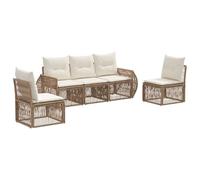 vidaXL Set di divani da giardino, 5 pezzi, beige e bianco crema, divano moderno, resistente alle intemperie, modulare per esterni, mobili da giardino, seduta per patio, design in rattan