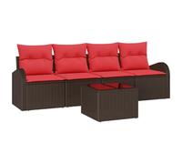 vidaXL Set di divani da giardino, 5 pezzi, beige e rosso, in rattan sintetico, mobili da giardino e terrazza, divano rettangolare e set lounge resistenti ai raggi UV