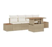 vidaXL Set di divani da Giardino 5 Pezzi con Cuscini Beige e Bianchi. È Un Arredamento modulare per Esterni, Perfetto per 4 Persone. Include Un Tavolo con Spazio di stoccaggio. Ha Uno Stile Rattan e
