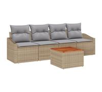 vidaXL Set di divani da Giardino 5 Pezzi con Cuscini Beige in polirattan e Legno di Acacia. Perfetto per adornare Il Tuo Patio o Balcone, Composto da sedute modulari, Un Tavolo in Legno e sedie Ergo
