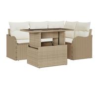 vidaXL Set di divani da Giardino 5 Pezzi con Cuscini Beige in polirattan, mobili da Esterno con Piedi Regolabili e Design Intrecciato a Mano, Perfetti per Rilassarsi e per Fare Bella Figura sul Patio
