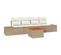vidaXL Set Divano da Giardino 5 Pezzi con Cuscini Beige Polirattan Acacia