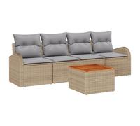 vidaXL Set di divani da giardino in 5 pezzi, con cuscini beige in rattan sintetico e acacia per sedili modulari eleganti e confortevoli per balcone e patio con divano grigio sezionale