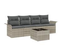 vidaXL Set di divani da giardino in 5 pezzi, grigio chiaro con cuscini, in polyrattan resistente alle intemperie, per 6 adulti, mobili da esterni, moderni, tavolo rettangolare per Pat