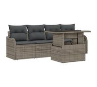 vidaXL Set di divani da Giardino 5 Pezzi con Cuscini in polirattan Grigio | Sedute all'aperto 4 posti, Design modulare per balconi, Patio, con Piedi Removibili e Regolabili