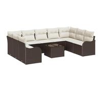 vidaXL Set di Divani da Giardino 9 Pezzi con Cuscini Grigio Polyrattan, Divano da Giardino 2 Posti con Ripostiglio e Cuscini Marrone Polyrattan