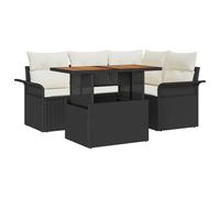 Set Divano da Giardino a 5 Pezzi con Cuscini in Rattan Nero e Poliestere, Divano da Giardino a 2 posti con Spazio di stoccaggio e Cuscini in Rattan Nero e Poliestere