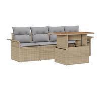 vidaXL Set di Divani da Giardino 5 Pezzi con Cuscini Resistente alle Intemperie Beige Rattan Mobili da Patio con Spazio di Stoccaggio per Balcone Rettangolare