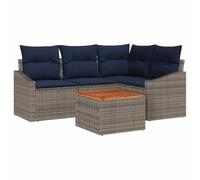 vidaXL Set di divani da giardino, 5 pezzi, grigio e blu navy, per giardino e terrazzo, divani componibili, mobili da esterno resistenti ai raggi UV, per Chiller