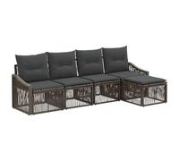 vidaXL Set di divani da giardino, 5 pezzi, grigio rattan sintetico, divano modulare, resistente alle intemperie, con cuscini, ideale per giardino, con gambe regolabili, patio