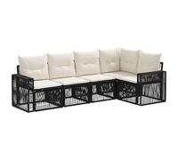 vidaXL Set di divani da giardino, 5 pezzi, nero e bianco crema, divano da esterno moderno, seduta da giardino resistente alle intemperie, design modulare, rattan sintetico, cuscini morbidi, gambe