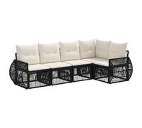 vidaXL Set di divani da giardino, 5 pezzi, nero e bianco crema, divano da giardino moderno, resistente alle intemperie, modulari, set di sedie da esterni, mobili in rattan regolabili