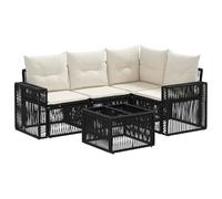 vidaXL Set di divani da giardino, 5 pezzi, nero e bianco crema, divano da giardino moderno, resistente alle intemperie, mobile modulare, comodo per il patio, sedili regolabili
