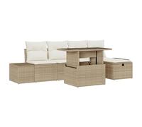 vidaXL Set Divano da Giardino di 6 Pezzi Beige Panna con Cuscini Funzione di Stoccaggio Mobili Esterni Tavolo Rettangolare Seduta 5 Rattan e Tessuto Resistente al Clima Design Patio Cubo Rettangolare