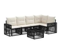 vidaXL Set di divani da giardino, 6 pezzi, colore nero e bianco, crema, moderno divano da giardino, resistente alle intemperie, design modulare, rattan sintetico, cuscini in schiuma, gambe regolabili