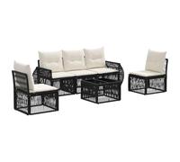 vidaXL Set di divani da giardino, 6 pezzi, colore nero e bianco crema, moderno divano modulare, resistente alle intemperie, lounge da esterno, mobili da giardino, design in rattan poli