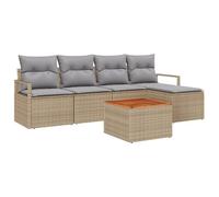 vidaXL Set di divani da Giardino 6 Pezzi con Cuscini Beige in polyrattan e Acacia. Ha Un Design modulare, resiste alle intemperie ed è Moderno. Perfetto per Il Tuo Spazio all'aperto, Come balconi e p