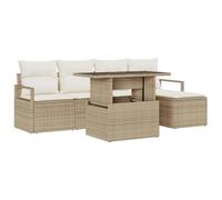 vidaXL Set di Divani da Giardino 6 Pezzi con Cuscini Beige in Rattan - Mobili Esterni Modulare con Piedini Regolabili per Un Relax Moderno su Patio e Balcone
