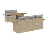 Set Divano Giardino da 6 Pezzi con Cuscini Beige Rattan Polimero