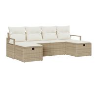 Set di Divani da Giardino 6 Pezzi con Cuscini Beige Polyrattan, Divano da Giardino per 2 Persone con Ripostiglio e Cuscini Beige Polyrattan