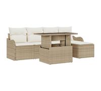vidaXL Set di divani da Giardino 6 Pezzi con Cuscini Beige Polirattan Design Modulare Piedini Regolabili Comfort per Spazi Esterni Mobili da Cuscini in Poliestere Seduta Patio Lounge Resistente alle