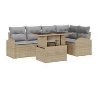 vidaXL Set di divani da Giardino da 6 Pezzi con Cuscini Beige in polyrattan. Mobili da Esterno Perfetti per balconi e Patio, Lounge di Lusso con Tavolo in Vetro.