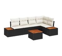 vidaXL Set di divani da Giardino 6 Pezzi con Cuscini e Tavolo in Rattan Sintetico Nero e Legno di Acacia. È Un Design modulare Perfetto per Il Patio, Comodo per accogliere Amici e per Rilassarsi all