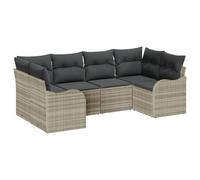 vidaXL Set di 6 divani da giardino con cuscino, grigio chiaro, polyrattan, divano da giardino a 2 posti, con vano portaoggetti e cuscino, grigio chiaro, polyrattan