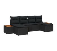 vidaXL Set di divani da Giardino 6 Pezzi con Cuscini in Rattan Policotone Neri e Struttura in Acacia. Mobili modulari da Esterno, Resistenti e durevoli, con coperture Removibili per Una manutenzion