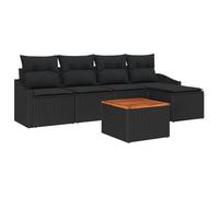 vidaXL Set di 6 divani da giardino con cuscino, nero, in rattan di acacacia, per esterni, resistente ai raggi UV, design modulare per balcone, mobili da terrazza