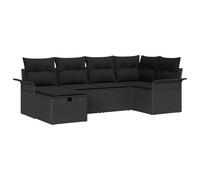 vidaXL Set di 6 divani da giardino con cuscino in polyrattan nero, 2 posti divano da giardino con vano portaoggetti e cuscino nero in polyrattan