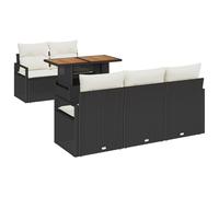 vidaXL Set Divano da Giardino 6 Pezzi con Cuscini Nero Polirattan, Divano da Giardino Due Posti con Spazio di Stoccaggio & Cuscini Nero Polirattan