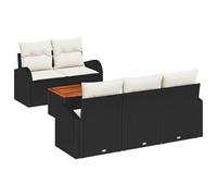 vidaXL Set di Divani da Giardino, 6 Pezzi con Cuscini Neri in Rattan Sintetico e Tavolo in Legno di Acacia | Design modulare, Piedi Regolabili, Seduta Elegante per 4 Persone, Resistente alle intempe