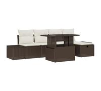 vidaXL Set di 6 divani da giardino con cuscino, marrone, in polyrattan, elegante per esterni, comoda seduta per 5 persone, con spazio di archiviazione, resistente alle intemperie, tavolo rettangolare