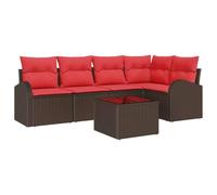 vidaXL Set di divani da giardino, 6 pezzi, marrone e rosso, in rattan sintetico, set da esterno moderno in rattan, divano modulare comodo, ideale per giardino e terrazza, resistente alle intemperie