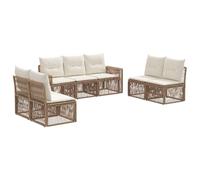 vidaXL Set di divani da giardino, 7 pezzi, beige e bianco crema, divano da esterno, design modulare, in rattan resistente alle intemperie, set da giardino per rilassarsi in terrazza e patio