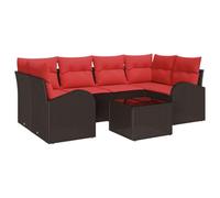 vidaXL Set di divani da giardino, 7 pezzi, beige e rosso, in rattan sintetico, set di divani moderni per giardino e terrazza, modulari, resistenti alle intemperie, mobili per esterni con stile