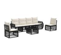 vidaXL Set di divani da giardino, 7 pezzi, colore nero e bianco, crema, moderno divano da esterno, resistente alle intemperie, modulabile, set lounge perfetto per chattare in giardino