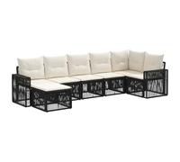 vidaXL Set di divani da giardino, 7 pezzi, colore nero e bianco, crema, moderno divano da giardino, resistente alle intemperie, mobili componibili, in rattan sintetico, comodi cuscini per esterni