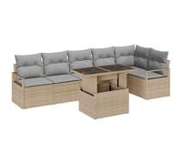 vidaXL Set Divano da Giardino 7 Pezzi con Cuscini Beige Polirattan, Divano da Giardino 2 Posti con Cuscini Beige Polirattan