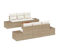 vidaXL Set di divani da Giardino 7 Pezzi con Cuscini Beige e Panna, Realizzato in Rattan policarbonato e Acacia. Perfetto per 6 Persone, ha Uno Stile Moderno, Ideale per Il Patio e per arredare l'est