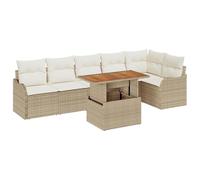 vidaXL Set di divani da Giardino 7 Pezzi con Cuscini Beige in polirattan, per 4 Persone, Gambe Regolabili e Design Intrecciato a Mano, Incluso tavolino. Mobili Moderni per terrazze, Patio, Lounge, g