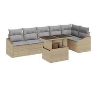 Set Divano da Giardino vidaXL 7 Pezzi con Cuscini Beige Rattan Sintetico Design Modulare per Uso Esterno/Interno Comoda Seduta Pranzo & Relax Facile da Pulire Poliestere Mobili da Esterno Patio 3 Post