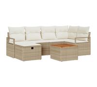 vidaXL Set di divani da Giardino 7 Pezzi con Cuscini Beige Polirattan, Divano da Giardino 2 posti Contenitore e Cuscini Beige Polirattan