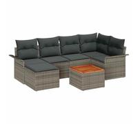 vidaXL Set Divano Giardino 7 Pezzi con Cuscini Grigio Polyrattan Acacia, Divano Giardino 2 Posti Ripostiglio & Cuscini Grigio Polyrattan